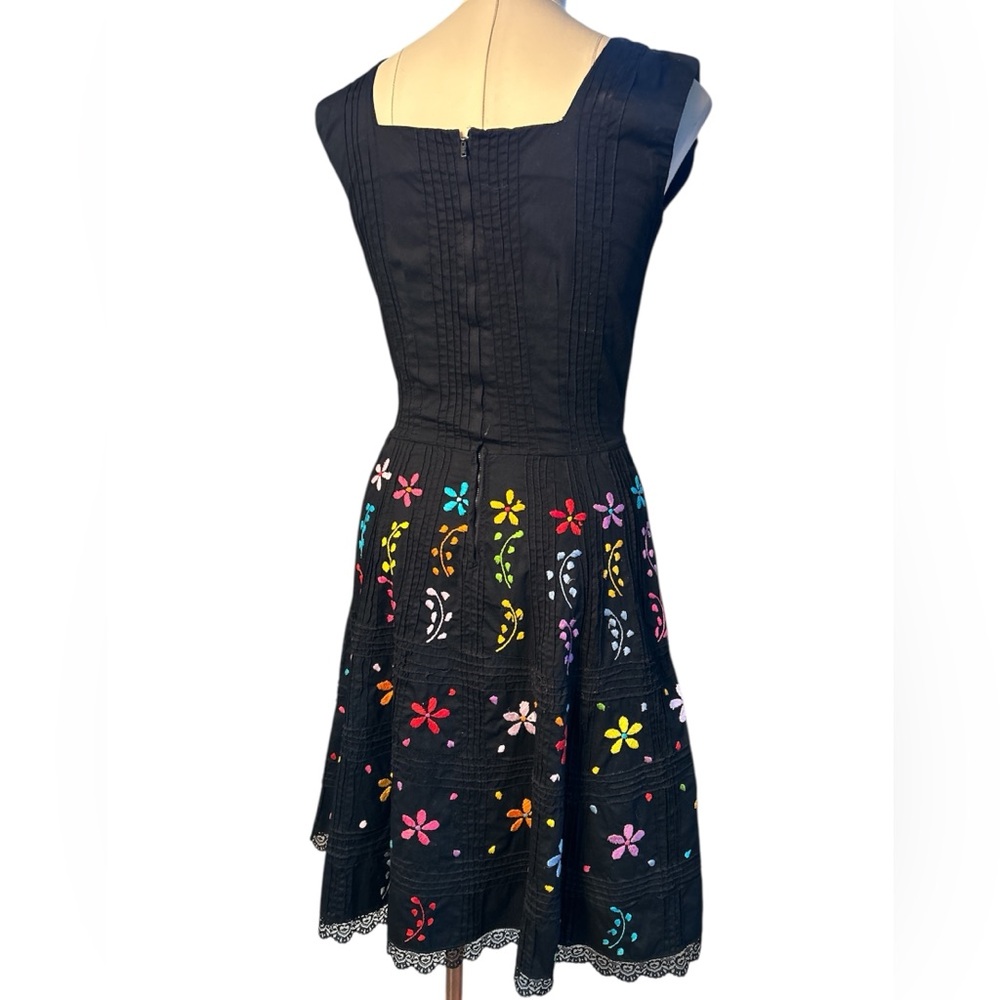 70’s Mexican multicolored embroidered floral sleeveless dress small black - Picture 3 of 8